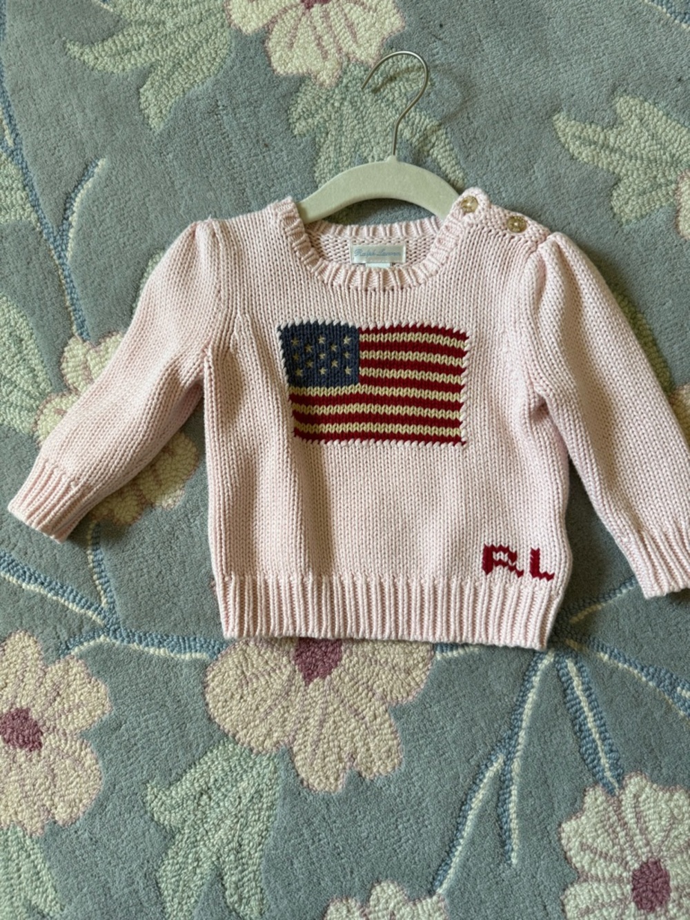 Ralph Lauren Pink Knit Sweater with Flag Motif